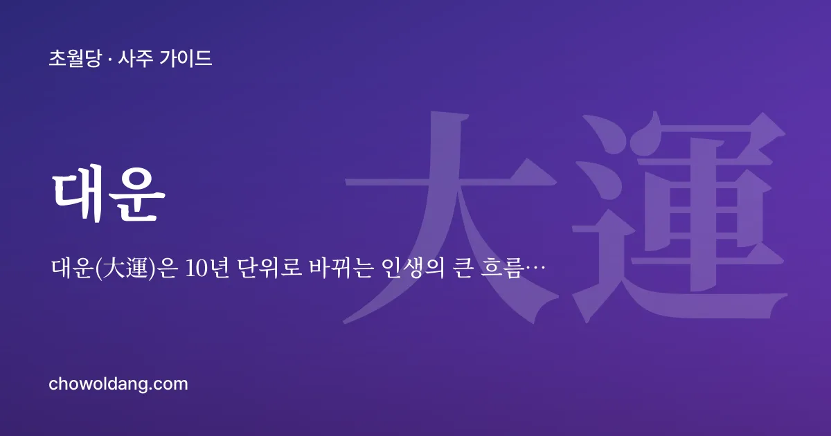 대운(大運) — 대운(大運)은 10년 단위로 바뀌는 인생의 큰 흐름으로, 타고난 사주가 지나가는 '계절'에 비유됩니다.
